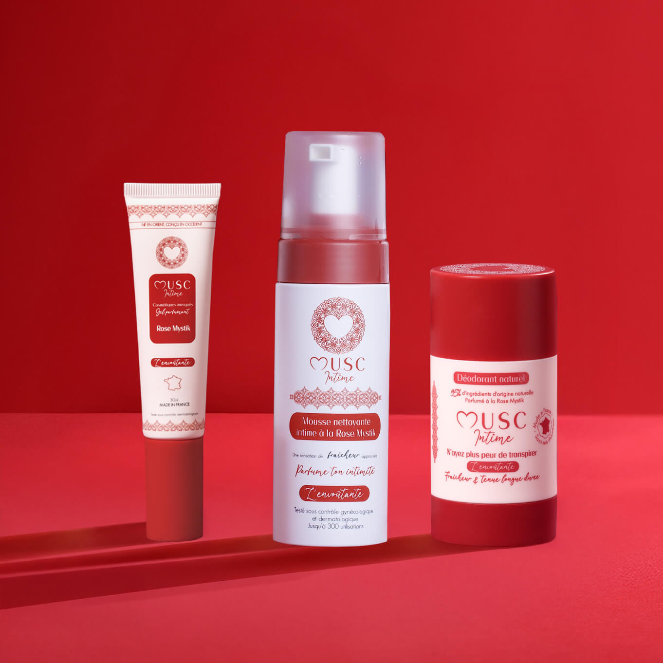 Gel parfumant, Déodorant naturel  et Mousse nettoyante à la Rose Mystik