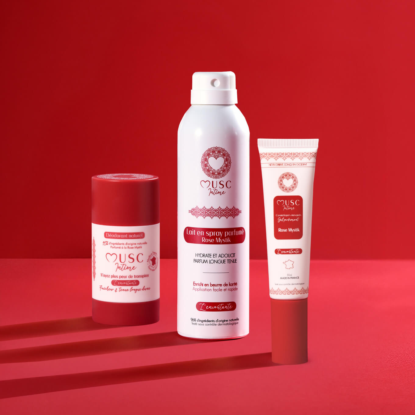 Déodorant naturel, Lait en spray et Gel parfumant à la Rose Mystik