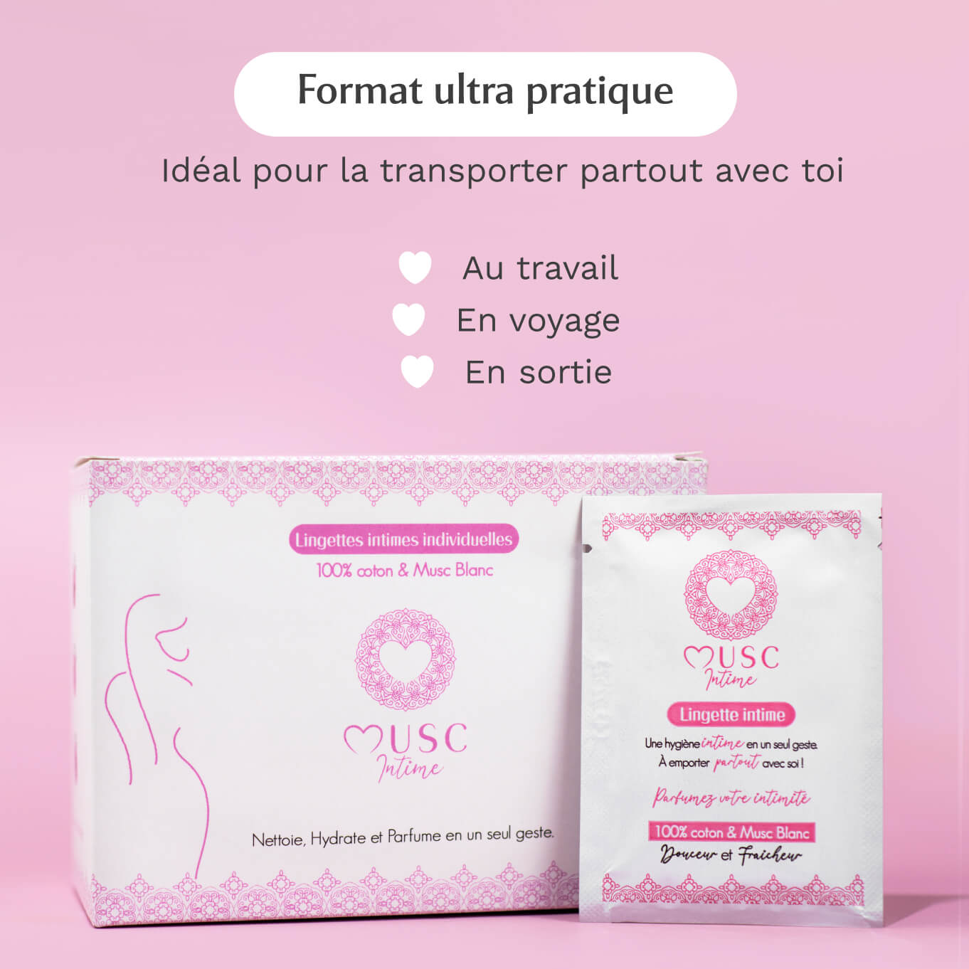 Lingettes toilette intime au Musc Blanc - Boite de 30pcs