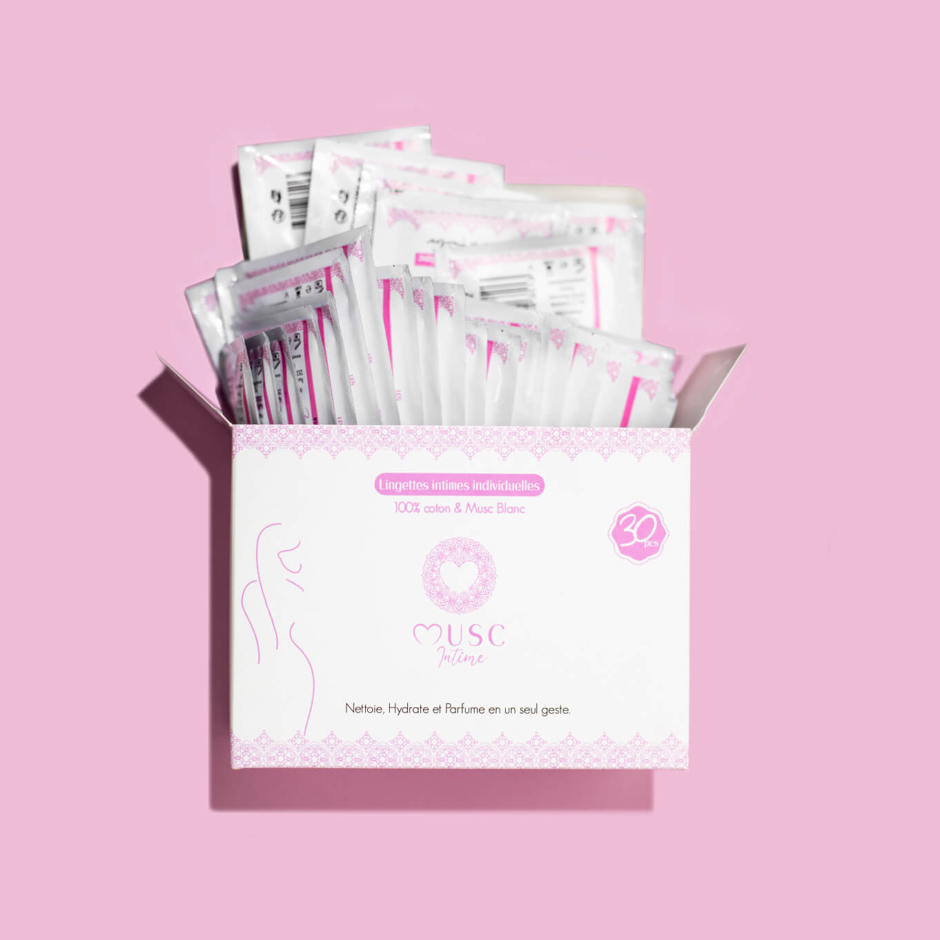 Lingettes toilette intime au Musc Blanc - Boite de 30pcs