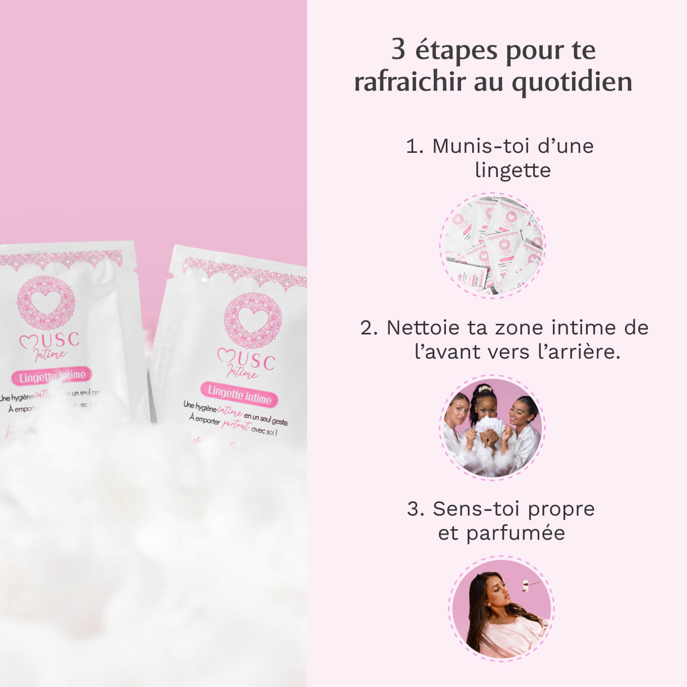 Lingettes toilette intime au Musc Blanc - Boite de 30pcs