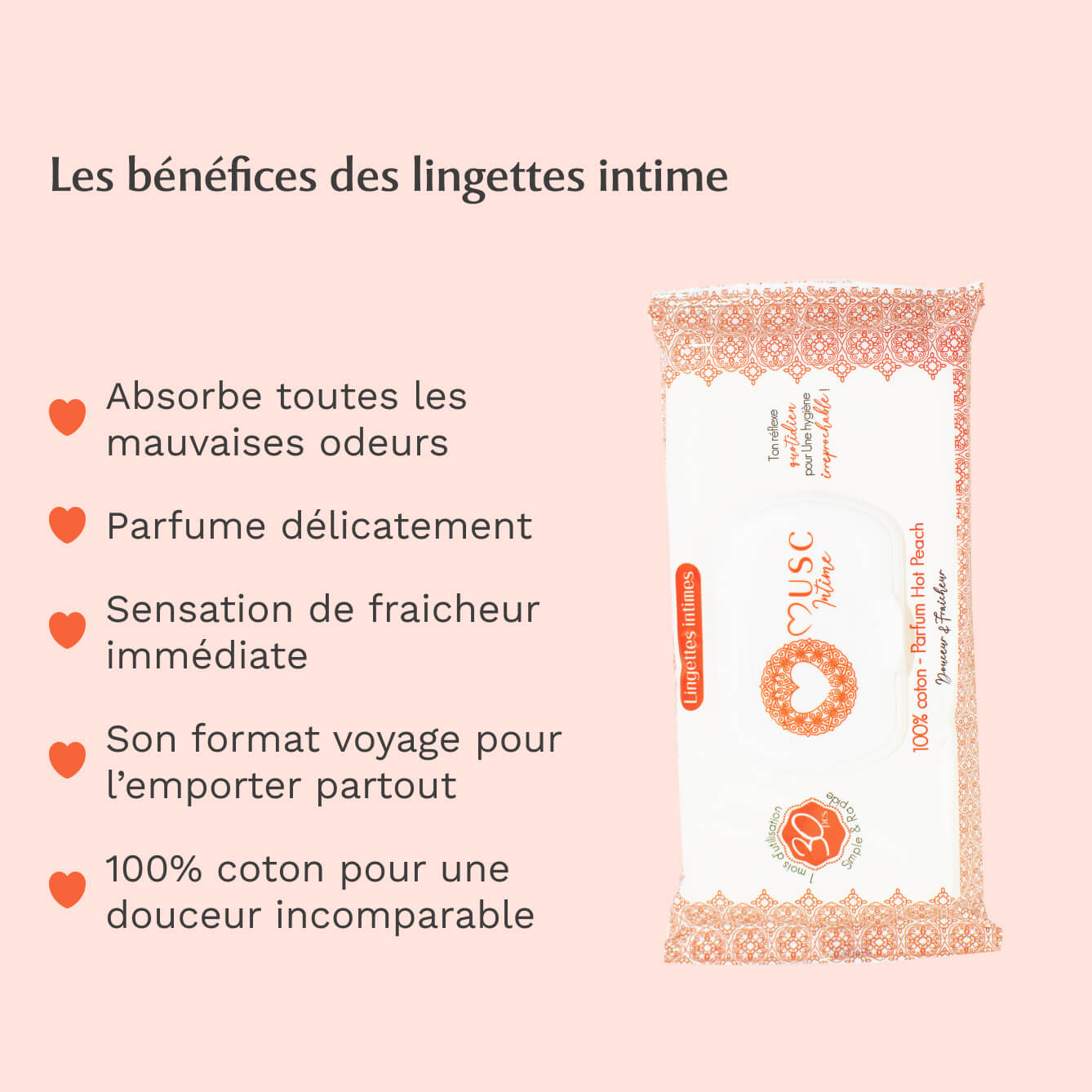 Lingettes toilette intime - Paquet de 30 à la Hot Peach - La Charmeuse
