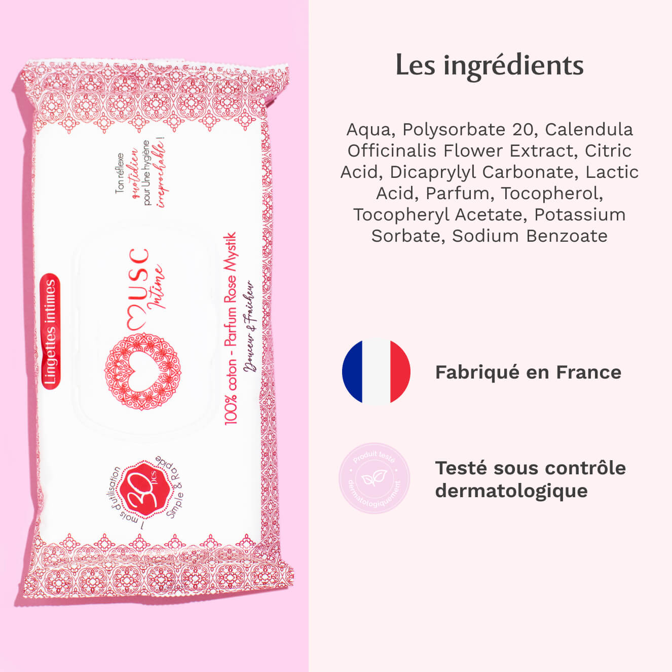 Lingettes toilette intime - Paquet de 30 à la Rose Mystik - L'Envoûtante